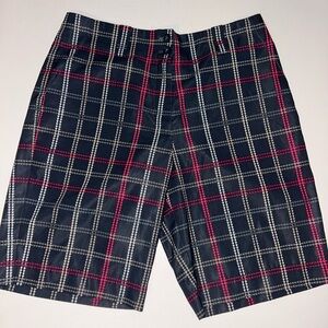 Nike women’s Dri Fit pink white gray plaid mid rise Bermuda golf shorts size 4P